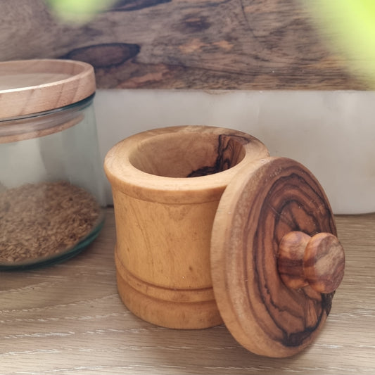 Olive wood spice pot